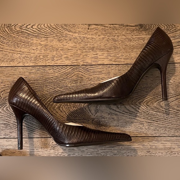 Aldo Leather Pointy Toe Embossed Brown 4” Heels Women’s size 7.5 - Picture 3 of 5